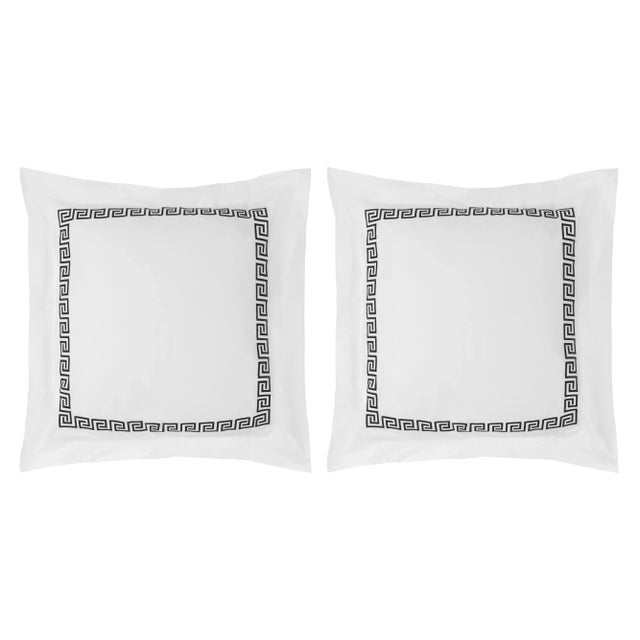 Transitional Greek Key Euro Sham in Black - a Pair For Sale - Image 3 of 3