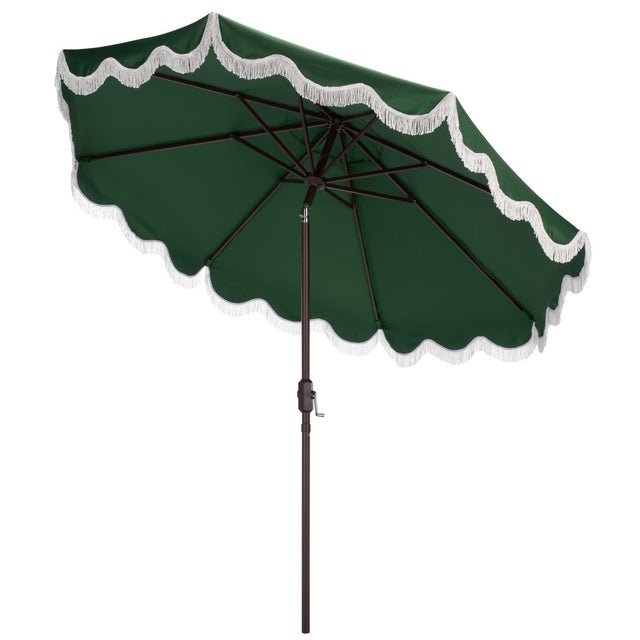 Metal Torsa 9 Ft Crank Umbrella, Green/Brown Pole For Sale - Image 7 of 9