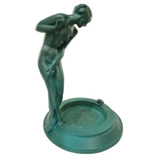 Vague Female Figurine Stepping Into a Lake by Guerbe for Max Le Verrier, France, 1930s For Sale