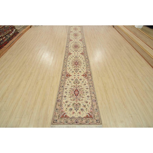 Farmhouse Fine Tabriz Runner 2’8” X 15’6” Ivory Wool Traditional Hand-Knotted Oriental Rug For Sale - Image 3 of 15