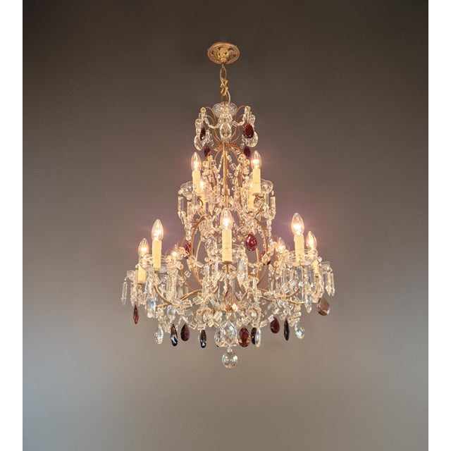 Art Deco Vintage Venetian Style Klassik Crystal Chandelier With Purple Crystal Drops For Sale - Image 3 of 9