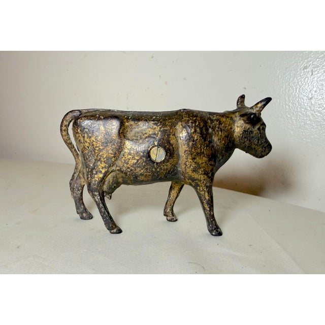 Antique 1920's Cast Iron Gold Cow Animal Still Coin Penny Bank – A.c. Williams For Sale In New York - Image 6 of 11