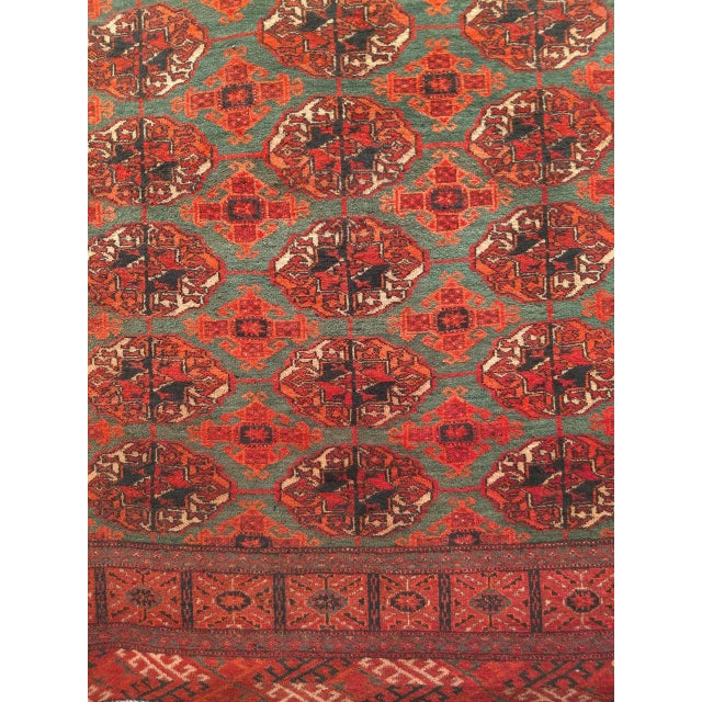 Vintage Turkmen Area Rug, Hand-Knotted Wool, Allover Geometric Pattern, Pistachio Green & Red, 4x8 For Sale - Image 13 of 18