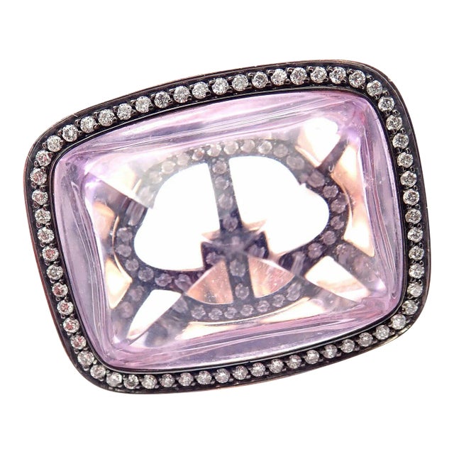 Hermes 18k Rose Gold Diamond Large Amethyst Ring For Sale