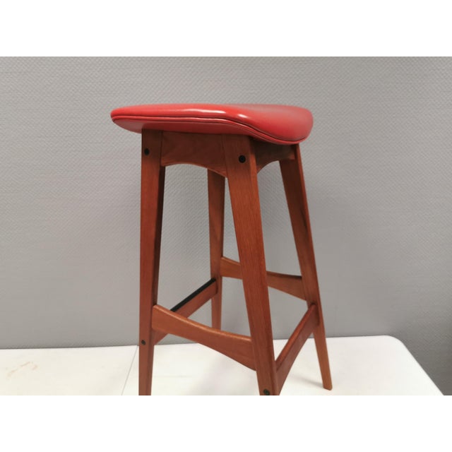 Johannes Andersen Bar Stool in Teak and Leather by Johannes Andersen for Brødere Andersen, 1960s For Sale - Image 4 of 14