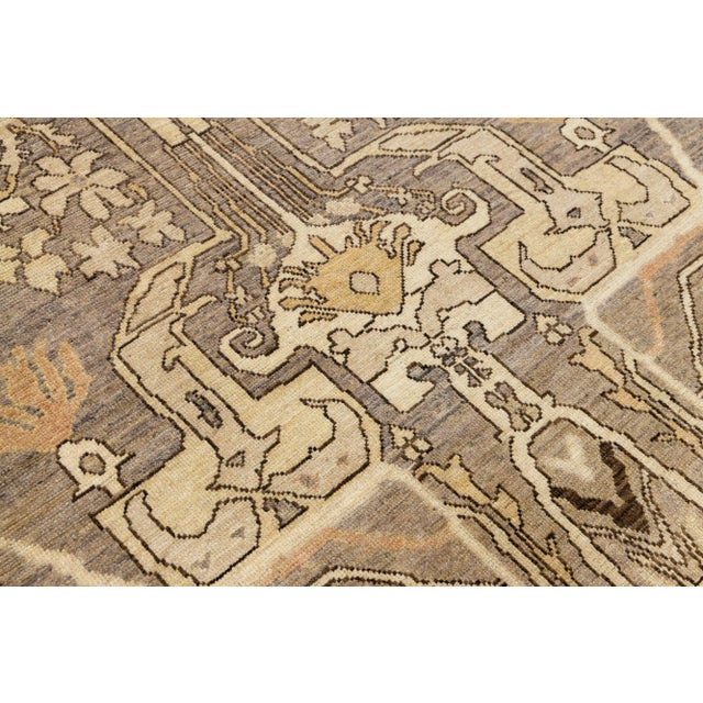 Textile Modern Oushak Style Allover Wool Rug Hand Knotted in Light Brown For Sale - Image 7 of 9