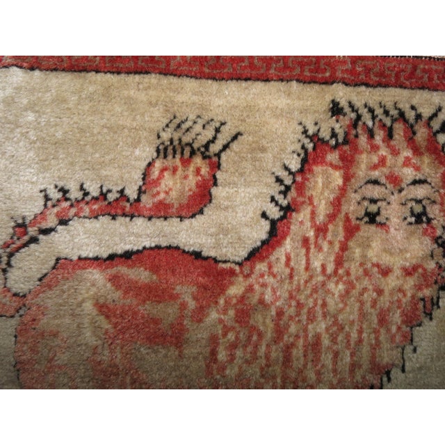 Lion Khotan Antique Rug Mat - 1'2" x 1'3" For Sale - Image 13 of 18