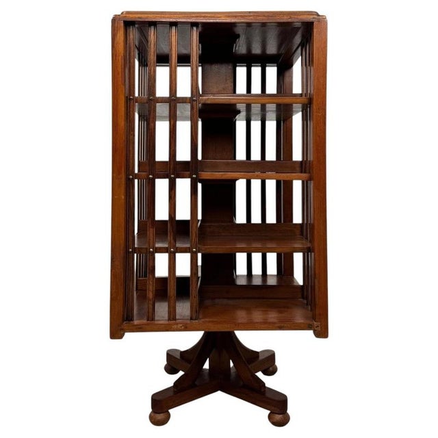 Wood 20th Century Edwardian Oak Revolving Bookcase, 1890s For Sale - Image 7 of 9