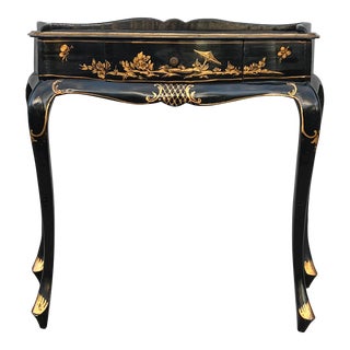 Made in Italy Chinoiserie Black Lacquered Console Table For Sale
