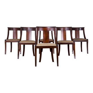 Antique French Empire Gondola Style Maple Dining Chairs - Set of 6 For Sale
