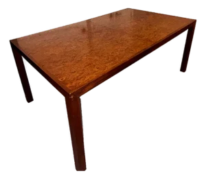 1970s Mid-Century Modern Burlwood Parsons Extension Dining Table With 2 Leaves in the Style of Milo Baughman