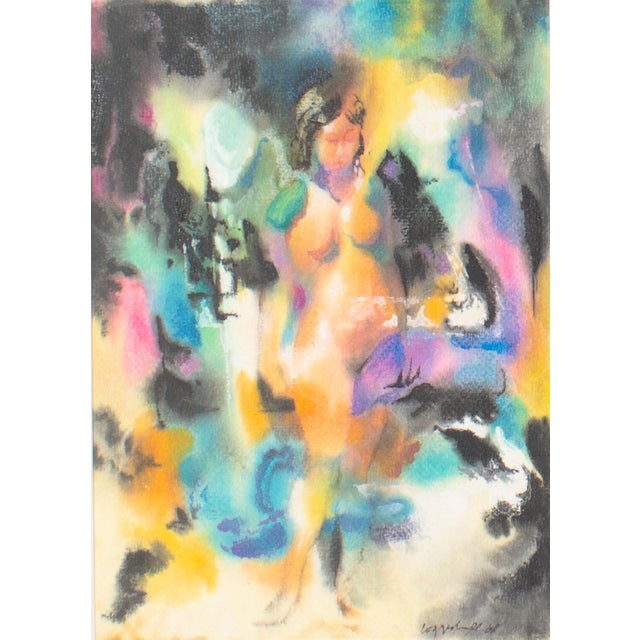 A 1968 watercolor painting by American artist George S. Coggeshall (1914-1994). This abstract work depicts a nude female...