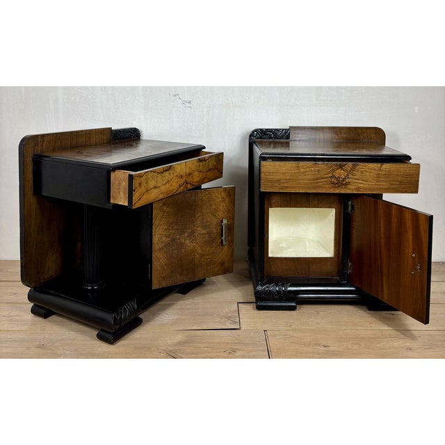 Art Deco Nightstands with Columns, 1940, Set of 2 For Sale - Image 3 of 12