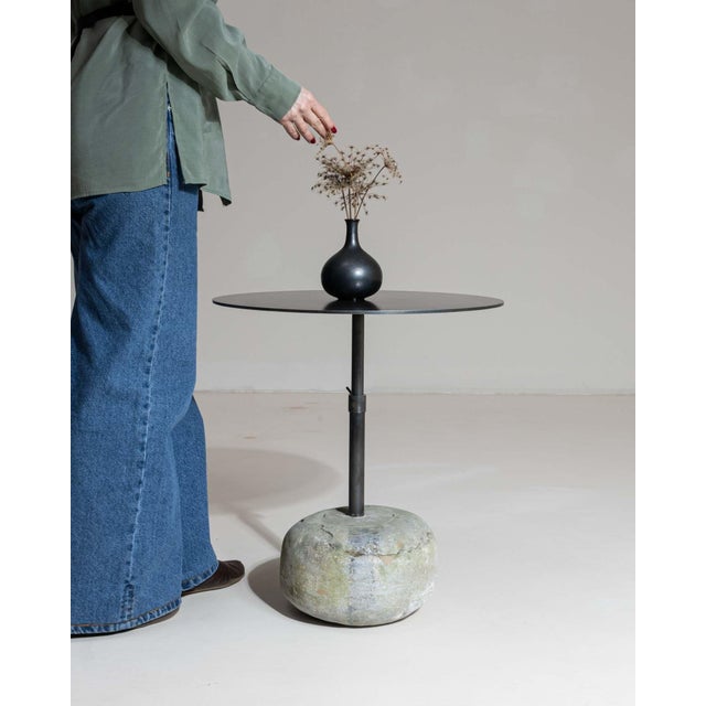 21st Century Poland Deep Charcoal Grey Round Stone-Base Side Table For Sale In Greensboro - Image 6 of 10