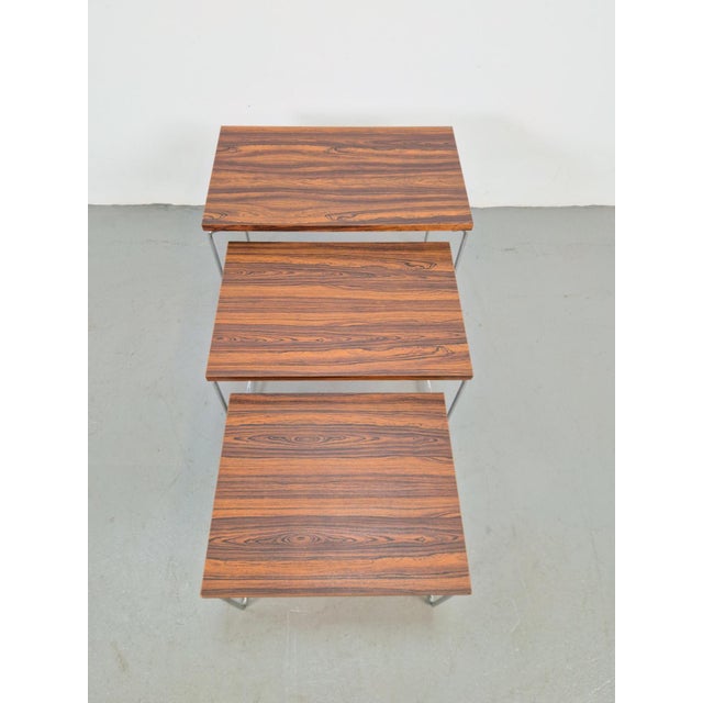 Nesting Tables in Chrome and Wood from Brabantia, 1970s, Set of 3 For Sale - Image 9 of 10