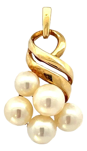 Mid 20th Century Mikimoto 14k Yellow Gold Pearl Cluster Pendant
