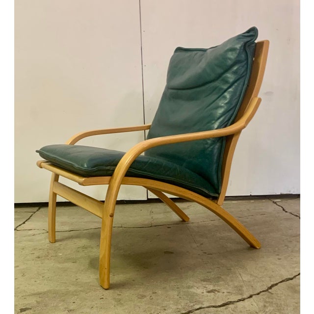 Stouby 1960s Pair of Danish Modern Lounge Chairs in Bent Beech Wood Gray Leather Attributed to Stouby For Sale - Image 4 of 8