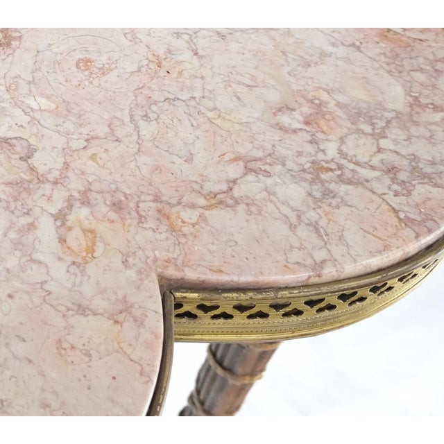 Exception Clover Shape Pink Marble Top Fluted Brass Legs Tall Pedestal Stand For Sale - Image 13 of 15