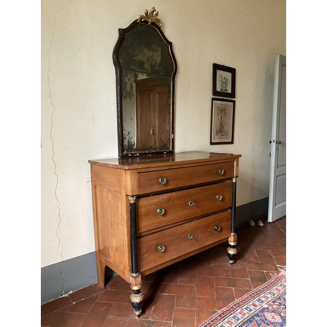 Antique Italian Empire Cherrywood Chest of Drawers with Ebonized Columns, 1800s For Sale - Image 4 of 13