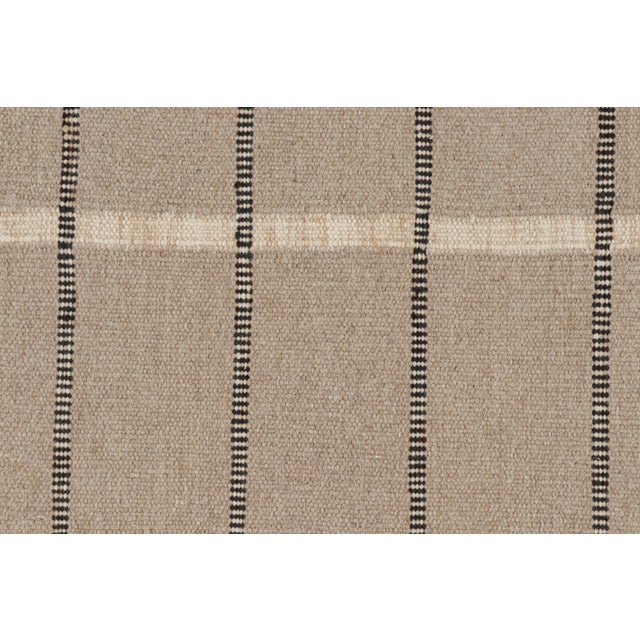 Mid-Century Modern Rug & Kilim’s Scandinavian Style Rug in Beige With Black & White Stripes For Sale - Image 3 of 7