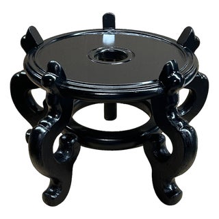 Black Lacquer 5 Curved Legs Round 10.5" Wood Plant Vase Display Stand For Sale