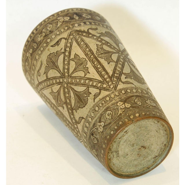 Black Antique Tinned Copper Engraved Mughal Beaker or Vase From India 1940s For Sale - Image 8 of 10