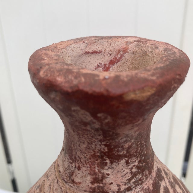 10" Vintage Primitive Figural Terracotta Vase - Rustic Sgraffito Earthenware Jug For Sale - Image 12 of 12