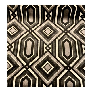 Caracole Modern Onyx Velvet and Gray Woven Geometric Dimond Designer Fabric - 67 Yards For Sale