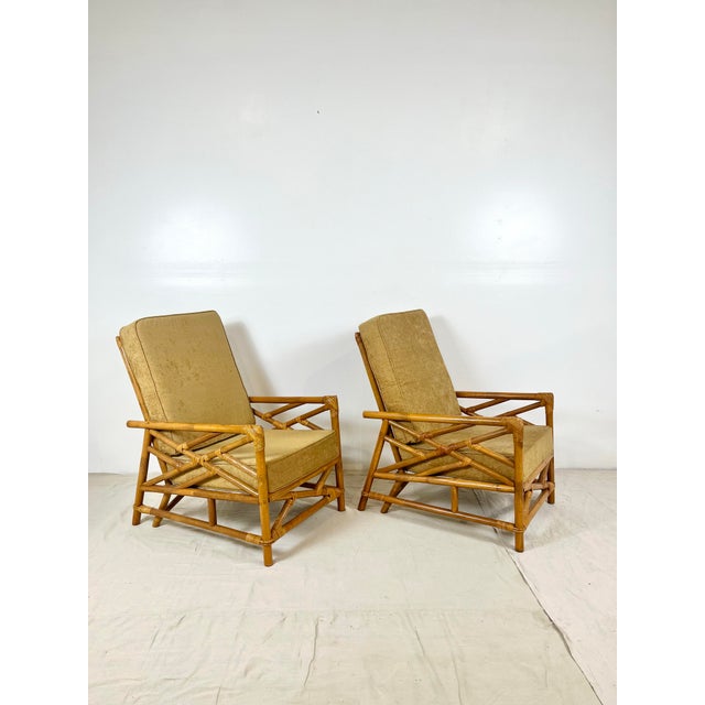 Mid-Century Modern Vintage Rattan Chinese Chippendale Lounge Chairs- A Pair For Sale - Image 3 of 12