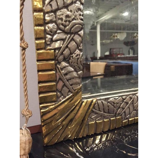 1920s French Art Deco White and Yellow Gold Geometric Foliage Mirror For Sale - Image 5 of 6