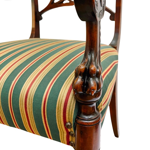 Traditional 19th Century English Regency Sheraton Chair With Carved Lion's Paws and Lattice Back For Sale - Image 3 of 12