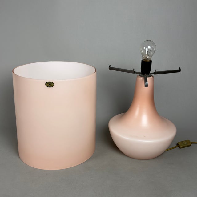 Large Vintage Opal Glass Pink Table Lamp Bohemia Crystalex, 1970s For Sale - Image 6 of 15