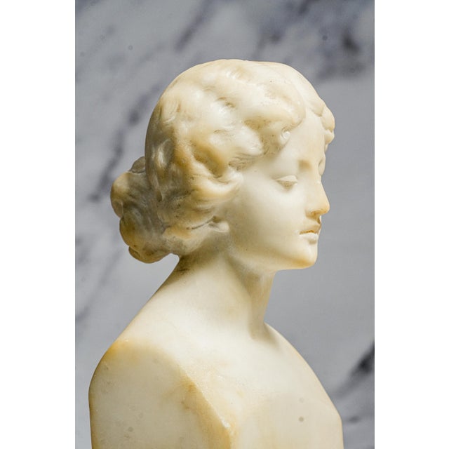 Stone Lovely Small Hand Carved White Marble Statue Sculpture Woman Bust Profile Antique Art Home Decor For Sale - Image 7 of 12