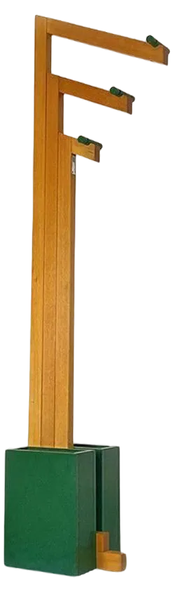 Italian Modern Coat Stand in Natural and Green Wood, 1980s