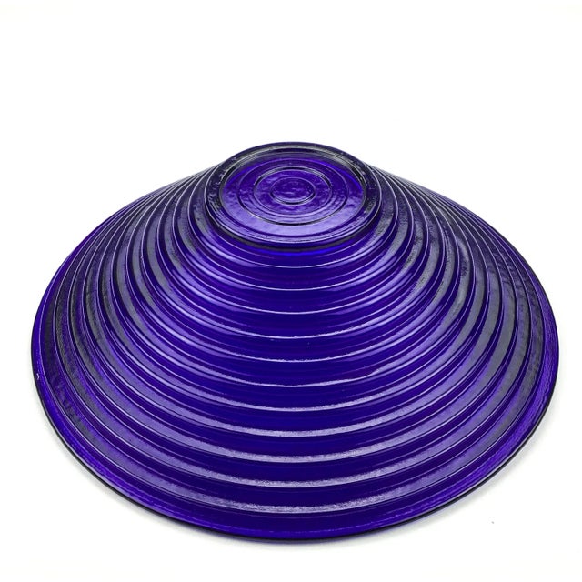 Glass Art Deco Cobalt Blue Ribbed Glass Serving Bowl For Sale - Image 7 of 10