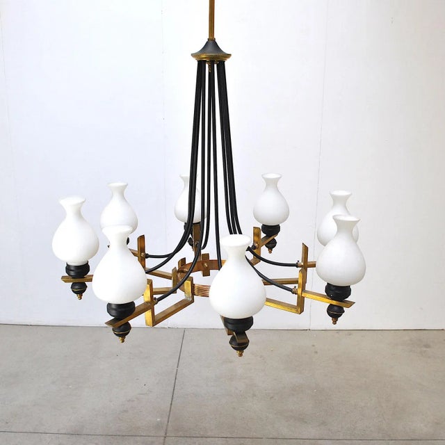 Metal Mid-Century Italian Chandelier from Stilnovo, 1950s For Sale - Image 7 of 11