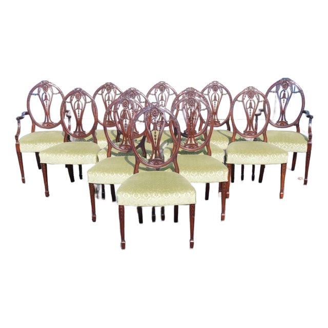 12 Adams Style Carved Mahogany Dining Chairs C. 1960's For Sale