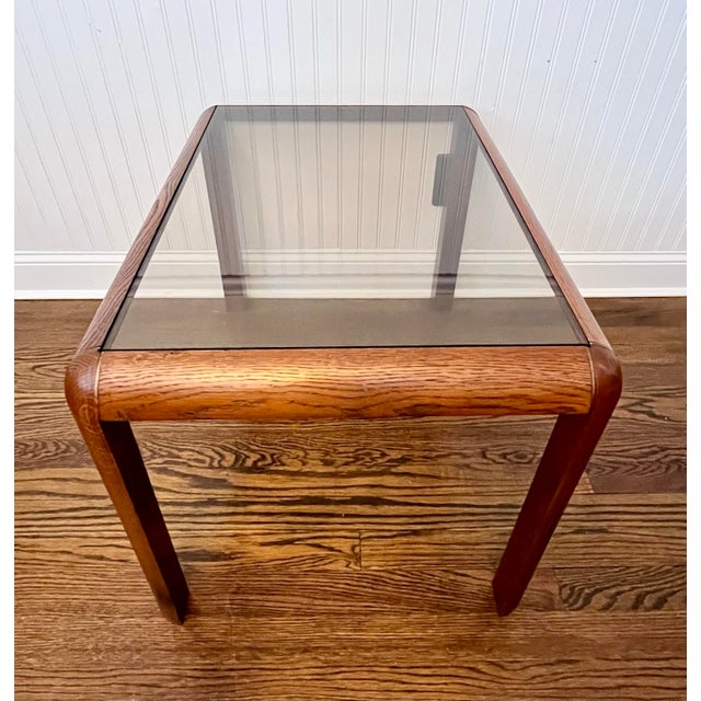 1970s Vintage 1970’s Belgium Van Den Berghe-Pauvers Wood & Smoked Glass Accent Table For Sale - Image 5 of 9