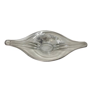 Large Vintage Art Deco Sterling Silver Overlay Glass Crystal Centerpiece Bowl For Sale