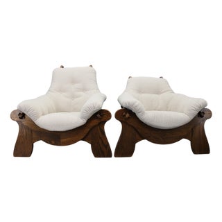 Brutalist Oak Armchairs, Czechoslovakia, 1970s, Set of 2 For Sale