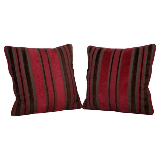 Maroon Stripey Scatter Cushions from Alexander & James Hudson, Set of 2 For Sale - Image 8 of 8