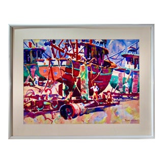 Allen Daniel (Dan) Burt At The Dock C. 1980 Painting For Sale