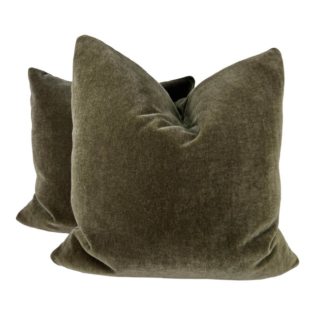 J. B. Martin "Nevada Mohair" in Olive 22" Pillows-a Pair For Sale