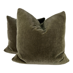 J. B. Martin "Nevada Mohair" in Olive 22" Pillows-a Pair