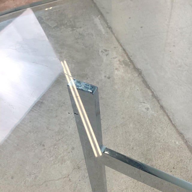 Vintage Mies Van Der Rohe Barcelona-Style Chrome & Glass Coffee Table — 1970s–80s, 36" Square For Sale - Image 12 of 12