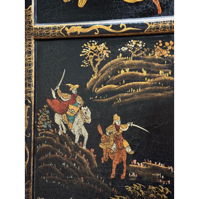 Black Antique Early 20th C Chinese Hand-Painted Coromandel Gilded Screen For Sale - Image 8 of 16