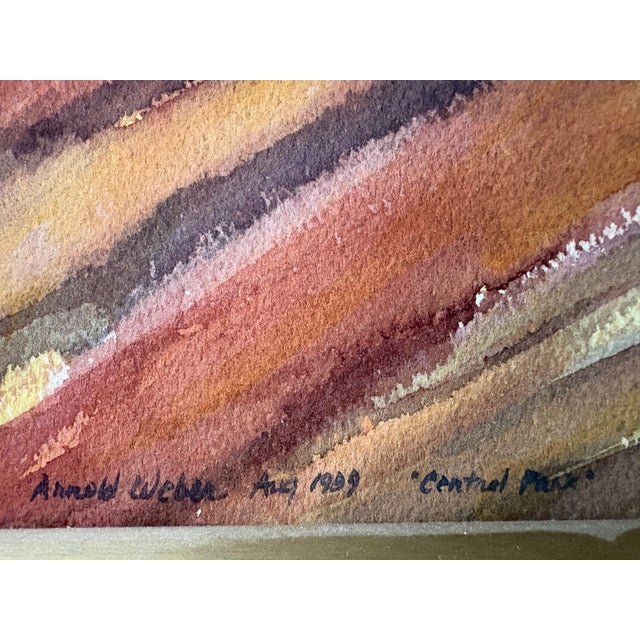An original signed watercolor titled "Central Park" by a highly regarded and collected American artist Arnold Weber. A...