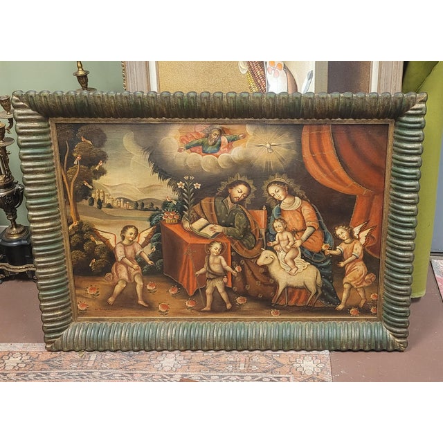 Exceptional Vintage Spanish Colonial Baroque Style Painting For Sale - Image 10 of 12