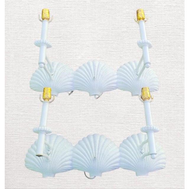 1980s Rare Vintage 2 Light Coastal Clam Shell Form Wall Sconce Lamps (2 Available) For Sale - Image 5 of 8