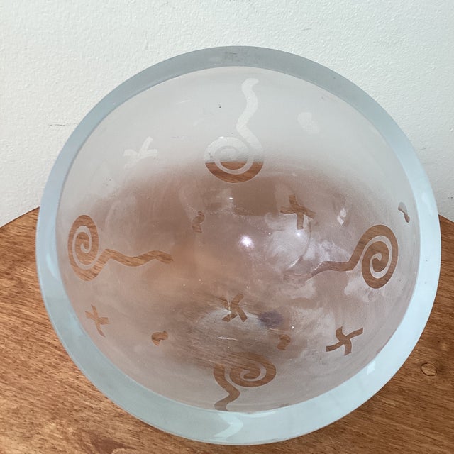 Modern Vintage Frosted Modern Robert McCandless Etched Art Glass Bowl For Sale - Image 3 of 12